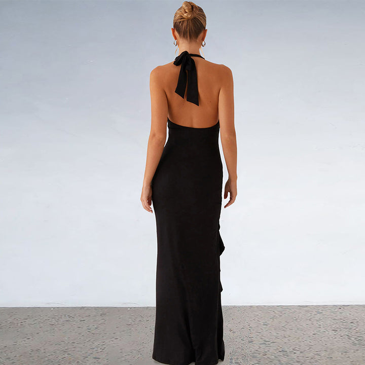 Damen elegantes Maxikleid mit tiefem V-Ausschnitt und seitlichem Schlitz Echo Archiv