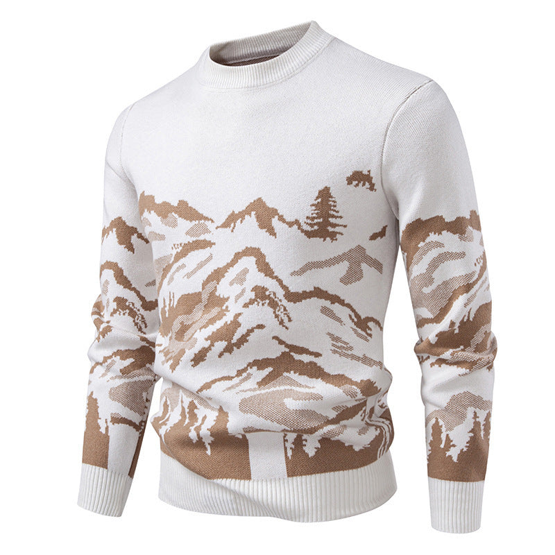 Herren Strickpullover mit Bergmotiv und hohem Kragen Echoarchiv