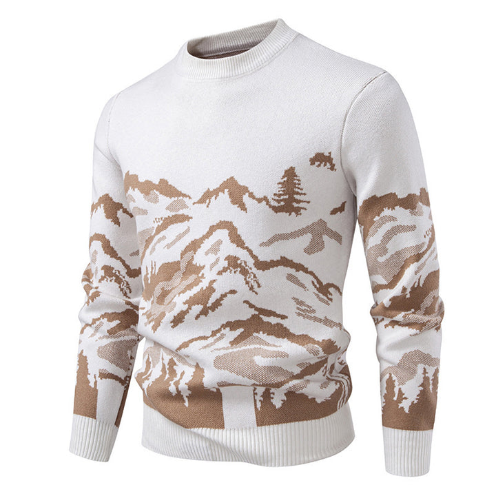 Herren Strickpullover mit Bergmotiv und hohem Kragen Echoarchiv
