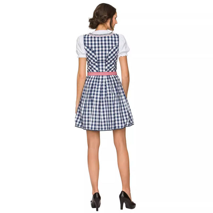 Damen  kurzes traditionelles Trachten Dirndl mit Herzausschnitt Schnürkorsett und karierter Schürze Echo Archiv