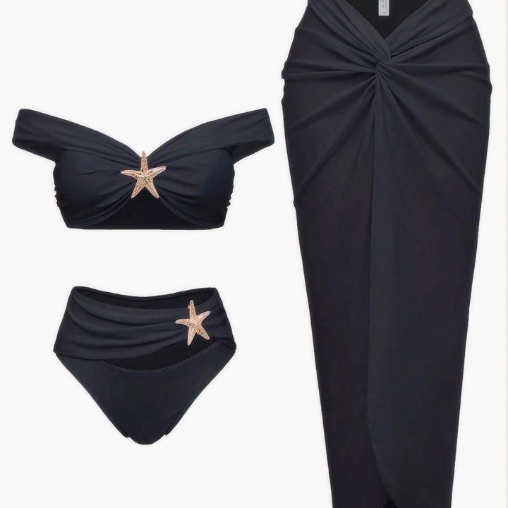 Damen Bikini-Set mit eleganter Wickelrock-Optik und modischem Stern-Applikation Echo Archiv
