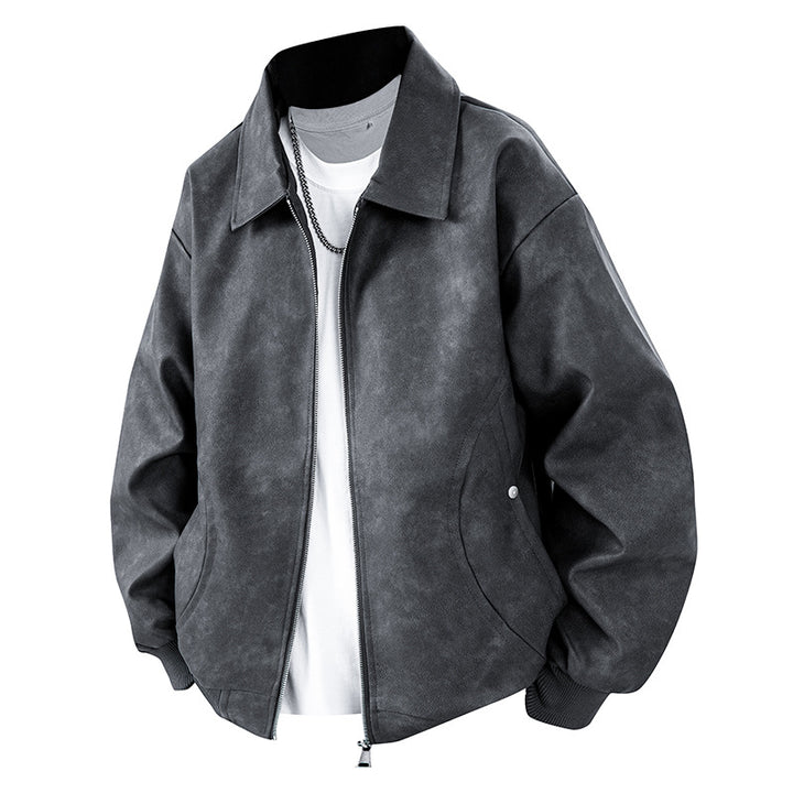 Herren Boxy Oversize-Überhemdjacke in Veloursleder-Optik mit Hemdkragen & Zwei-Wege-Reißverschluss Echoarchiv