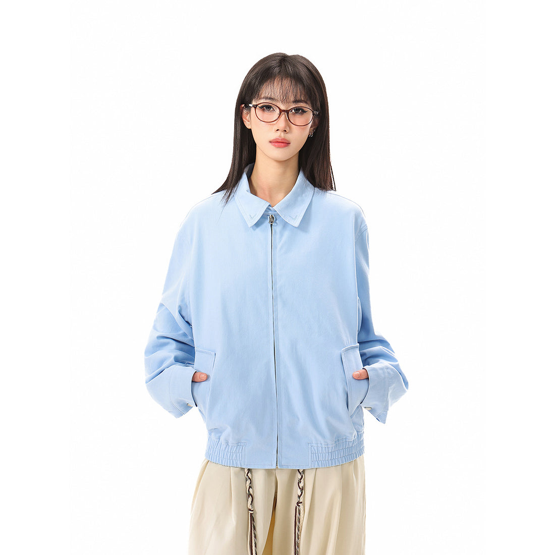 Unisex Leichte Boxy-Blousonjacke mit Hemdkragen und verdecktem Reißverschluss Echoarchiv