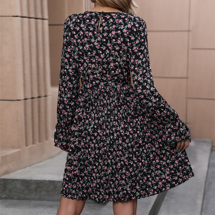 Damen Midikleid mit plissiertem Rock, Tunnelzug-Taille und Volantmanschetten Echoarchiv
