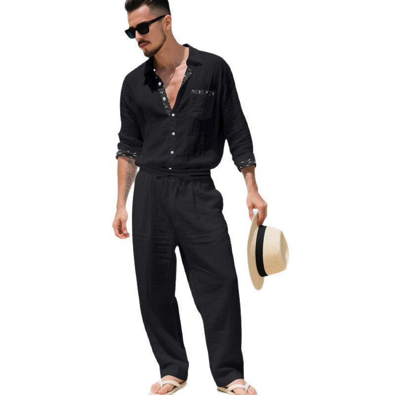 Herren elegante Leinenbluse mit praktischen Taschen Echoarchiv