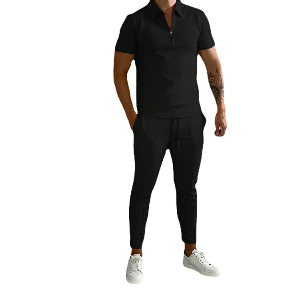 Herren modernes Sportanzug mit kurzem Poloshirt und Slim-Fit Hose Echoarchiv