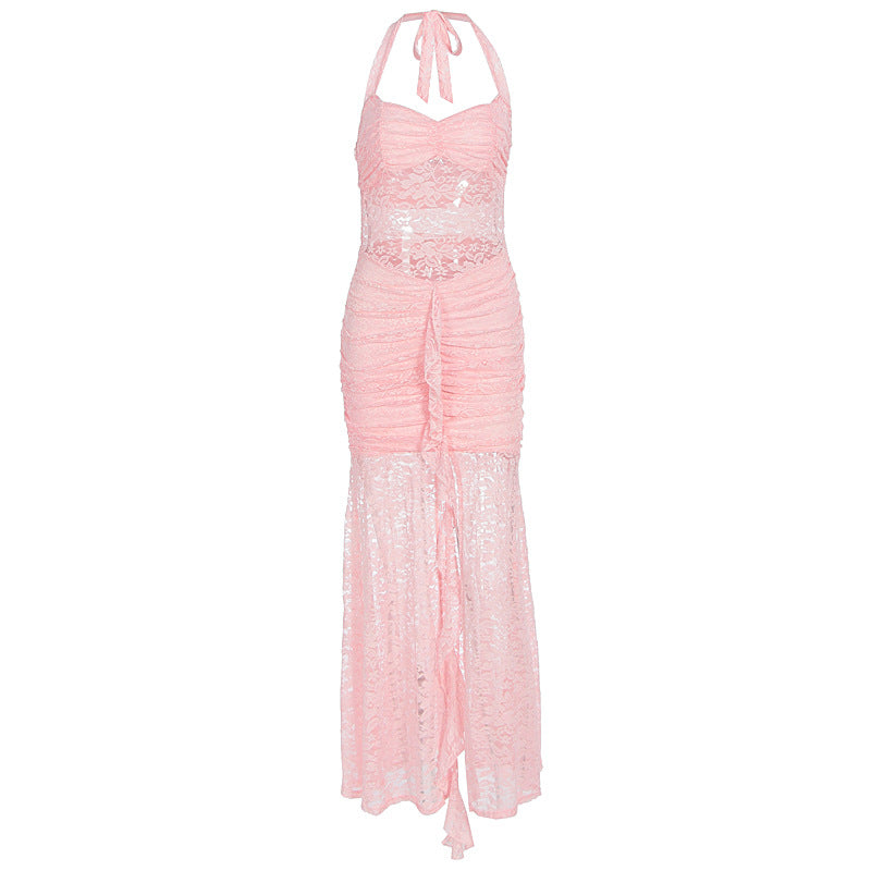 Damen Raffiniertes Maxikleid mit Spitzenakzenten und tiefem Schlitz Echo Archiv