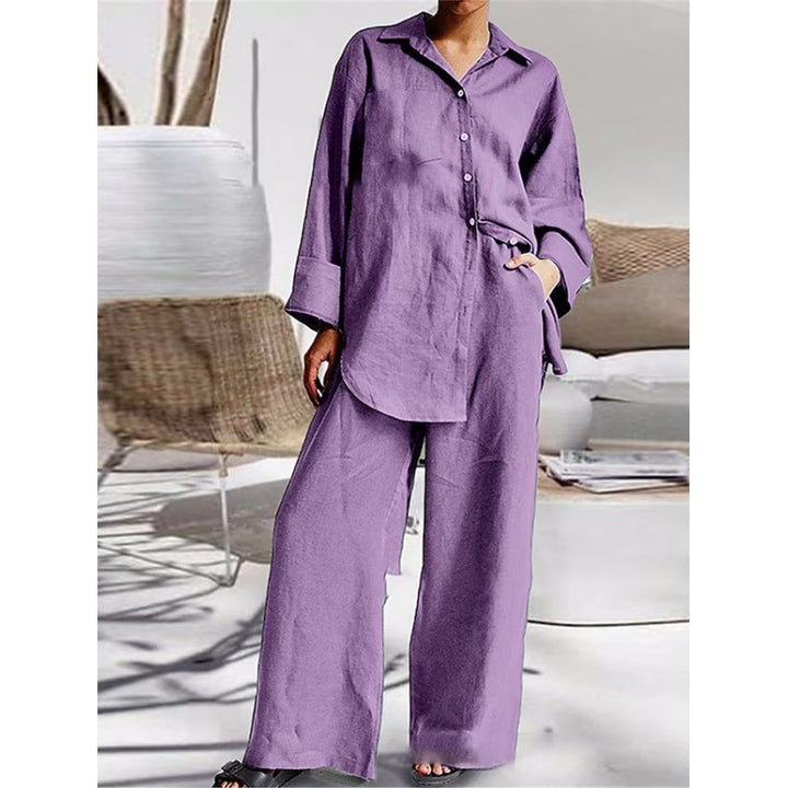 Damen Leinen-Lounge-Set mit weitem Hemd und Palazzo-Hose Echo Archiv
