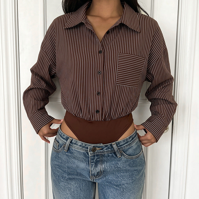 Damen Elegante Bluse mit tailliertem Schnitt und Streifen Echo Archiv