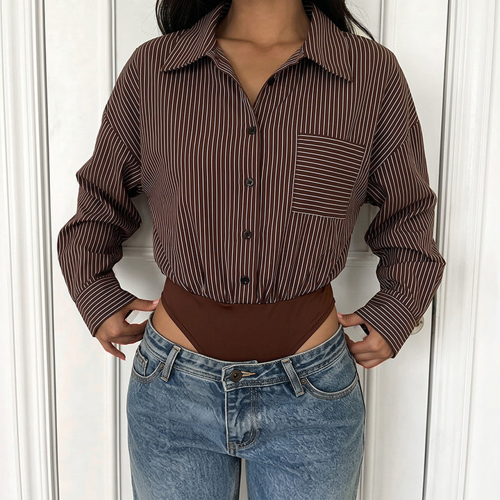 Damen Elegante Bluse mit tailliertem Schnitt und Streifen Echo Archiv