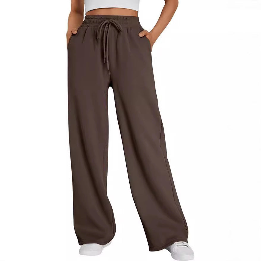 Damen weite Loungehose mit hohem Elastikbund, verstellbarem Kordelzug und fließender Palazzosilhouette – Avélisse