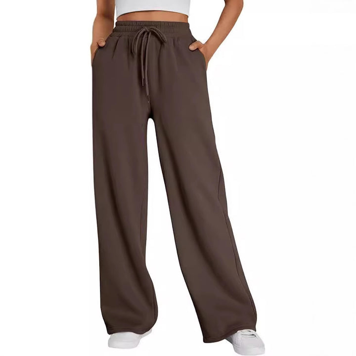 Damen weite Loungehose mit hohem Elastikbund, verstellbarem Kordelzug und fließender Palazzosilhouette – Avélisse