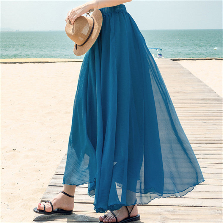 Damen nan fließender Maxirock aus Chiffon mit elastischem Bund und mehrlagigem Volant Echo Archiv