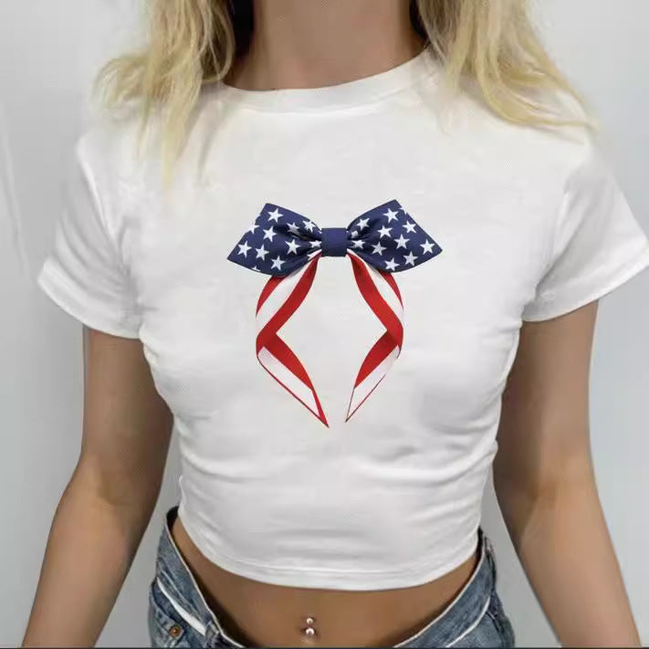 Damen Crop-T-Shirt mit kreativen Schleifen-Details Echo Archiv