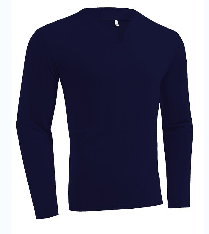 Herren nan Langarmshirt mit V-Ausschnitt Slim Fit Baumwollmix und elastischem Komfortbund Echo Archiv