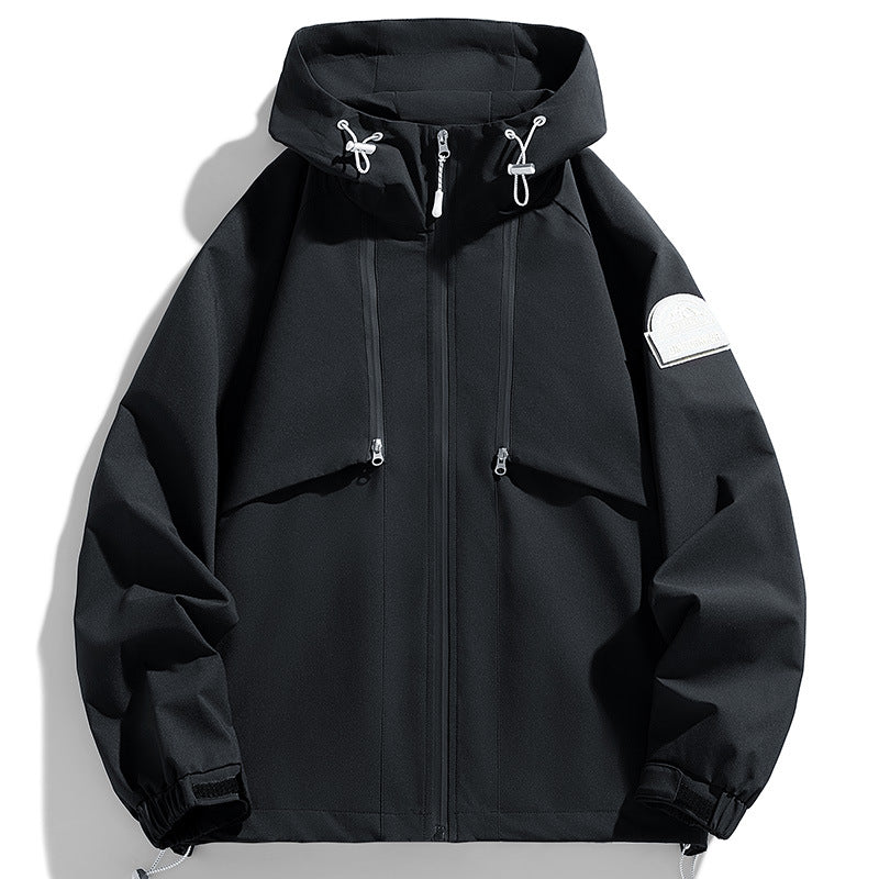 Unisex Leichte zweifarbige Wind- und Regenjacke mit Kapuze, Kordelzug und Reißverschlusstaschen Echoarchiv