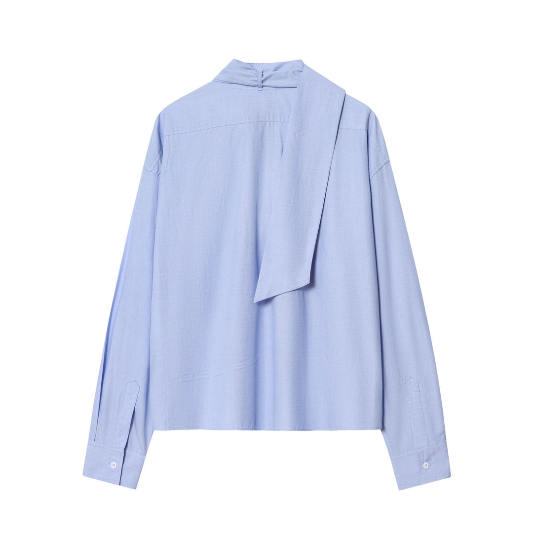 Damen oversized Hemdbluse mit dekorativer Schluppe, cropped Boxy-Schnitt und aufgesetzter Brusttasche – Élovi