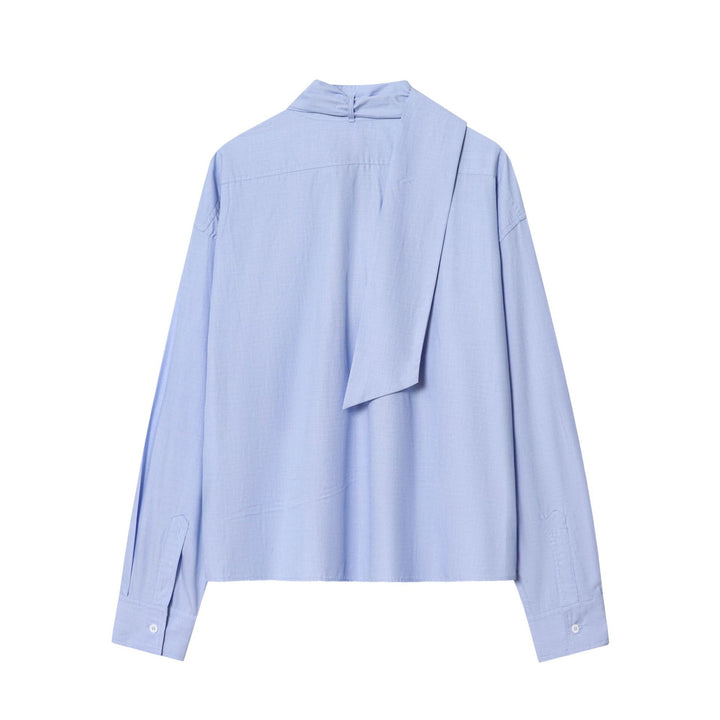 Damen oversized Hemdbluse mit dekorativer Schluppe, cropped Boxy-Schnitt und aufgesetzter Brusttasche – Élovi