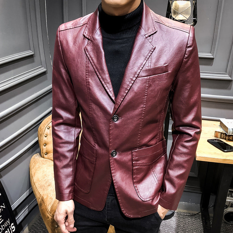 Herren Lederblazer im Slim-Fit mit Reverskragen und Zwei-Knopf-Front Echoarchiv