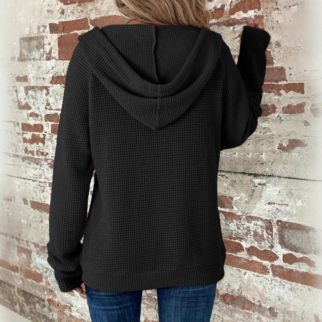 Damen Waffelstrick-Kapuzenjacke mit Reißverschluss, Kängurutaschen und entspannter Silhouette Echoarchiv