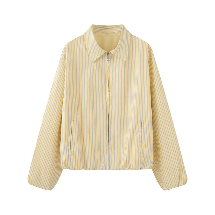 Damen Leichte gestreifte Blousonjacke mit Reißverschluss, Hemdkragen und elastischem Saum Echoarchiv
