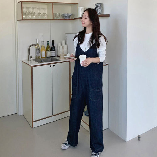 Damen Oversized Denim-Latzhose mit weitem Bein und Eingrifftaschen – Avélisse