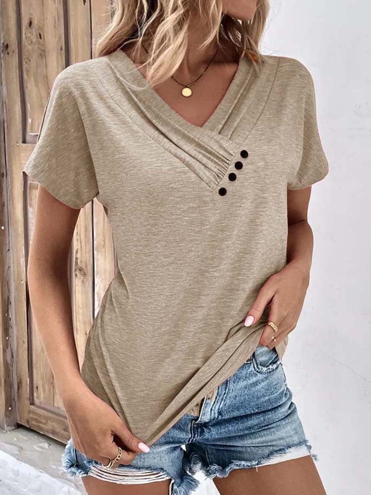 Damen T-Shirt mit elegantem V-Ausschnitt und modischen Knopfdetails Echo Archiv