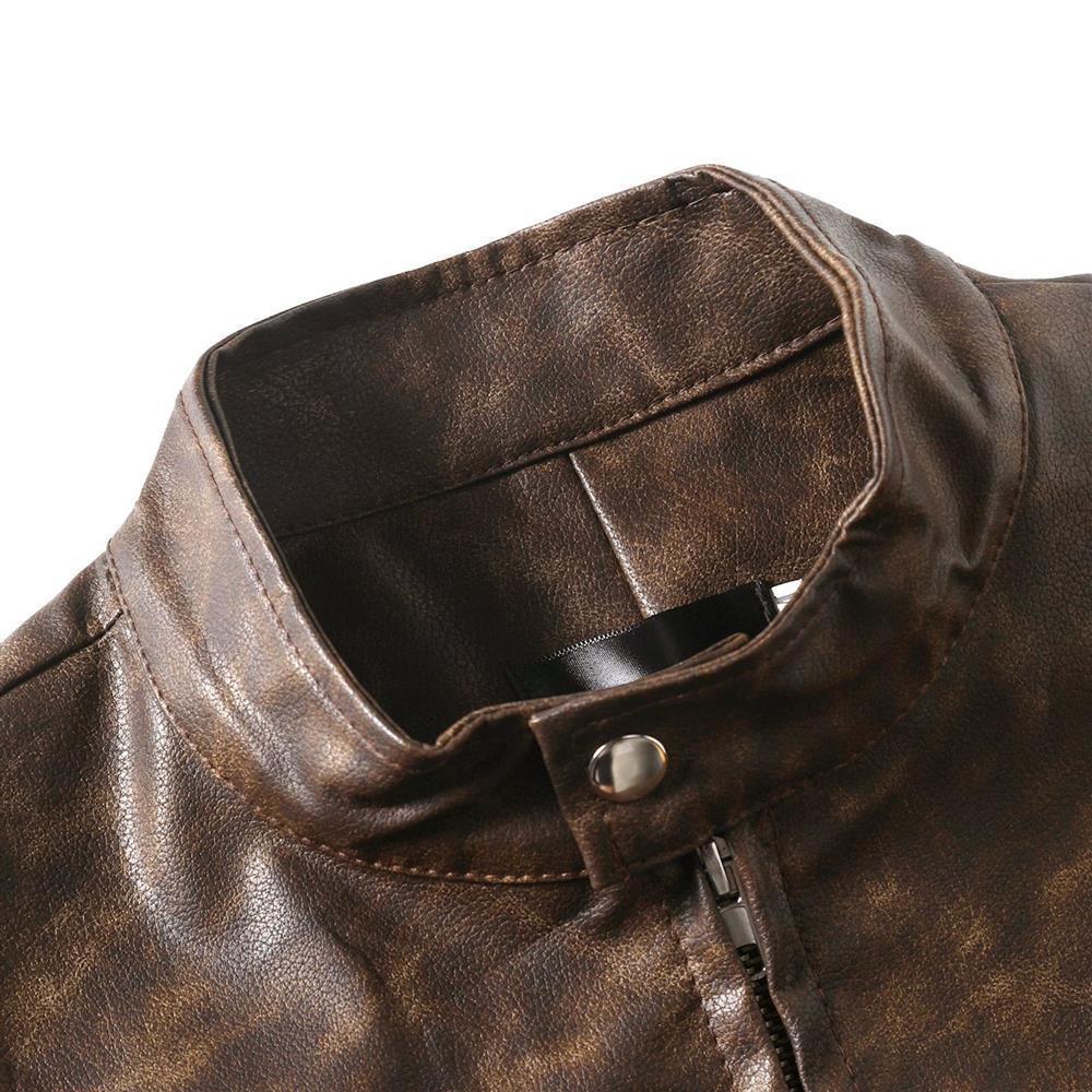 Herren Lederjacke im Vintage‑Look mit Stehkragen und Reißverschluss-Details Echo Archiv