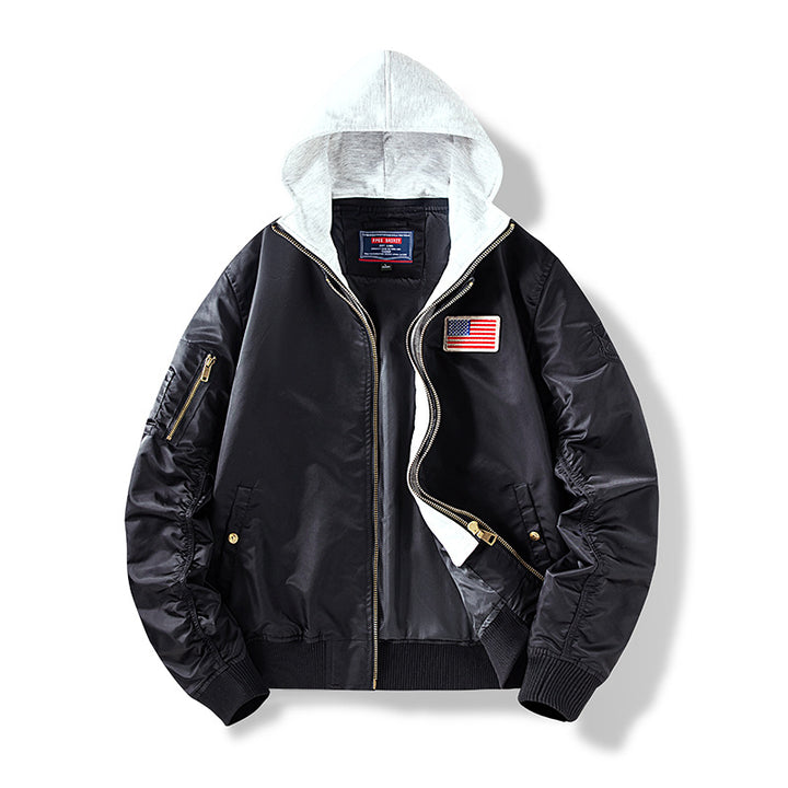 Herren Nylon‑Bomberjacke mit integrierter Sweatkapuze und Ärmel‑Utility‑Tasche Echo Archiv