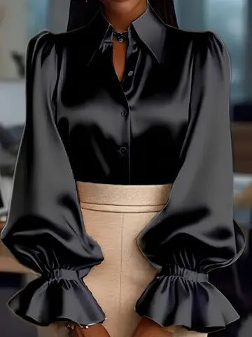 Damen elegante Seidenbluse mit Puffärmeln und schicker Knopfleiste Echo Archiv