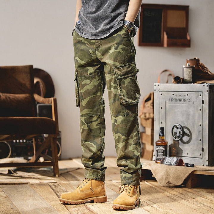 Herren Camouflage-Utility-Cargohose mit Mehrfachklappentaschen, Kniepaneelen und Kordelabschluss Echo Archiv