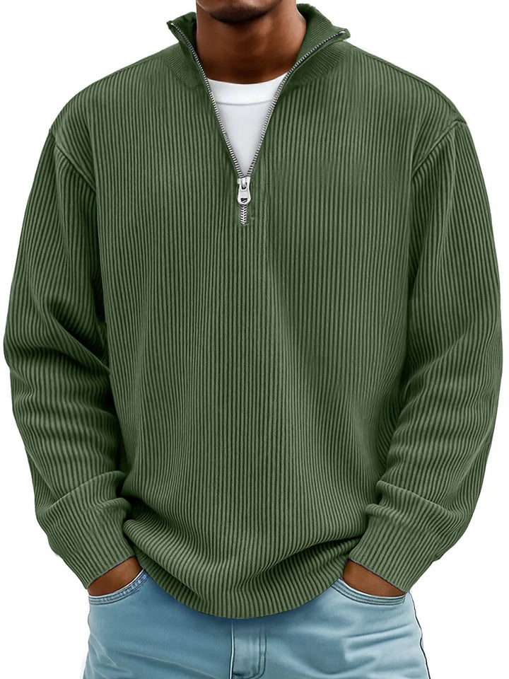 Herren nan gerippter Strickpullover mit halbem Reißverschluss und Stehkragen Echo Archiv