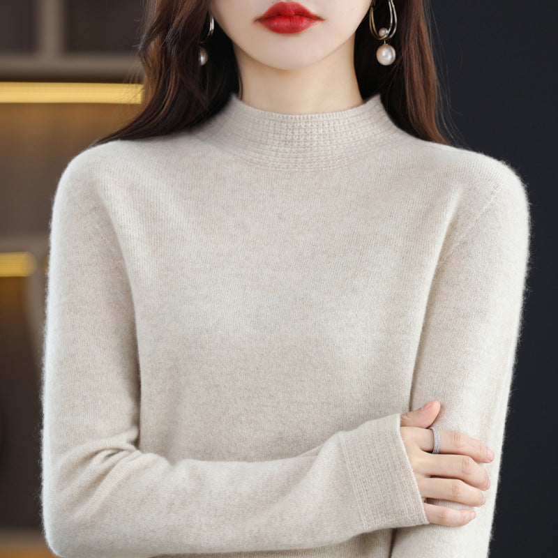 Damen Leichter Feinstrick-Mockneckpullover mit strukturierter Kragenblende Echoarchiv