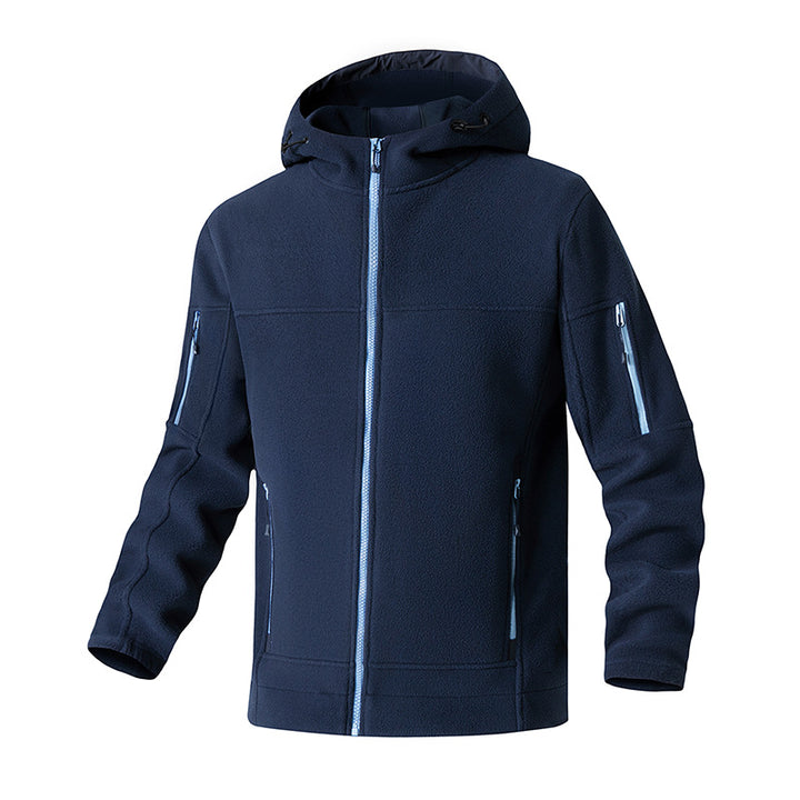 Herren technische Fleecejacke mit verstellbarer Kapuze und mehreren Reißverschlusstaschen Echoarchiv