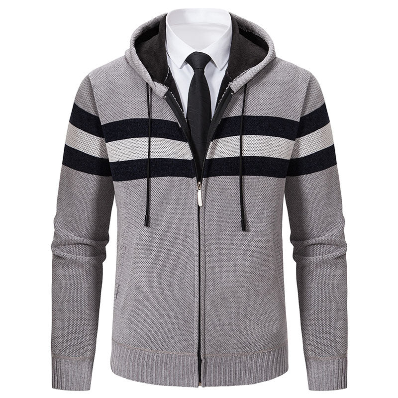 Herren Gestrickte Kapuzen-Strickjacke mit Kontraststreifen und Reißverschluss Echo Archiv