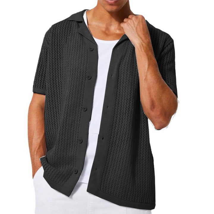Herren atmungsaktives Kurzarm-Strickhemd mit offenem Design Echoarchiv