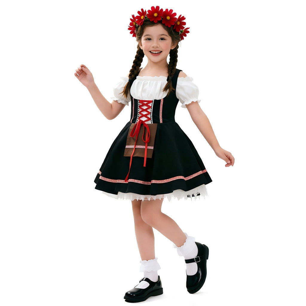 Damen nan traditionelles Dirndlkleid für Mädchen mit geschnürtem Mieder und dekorativer Schürze Echo Archiv