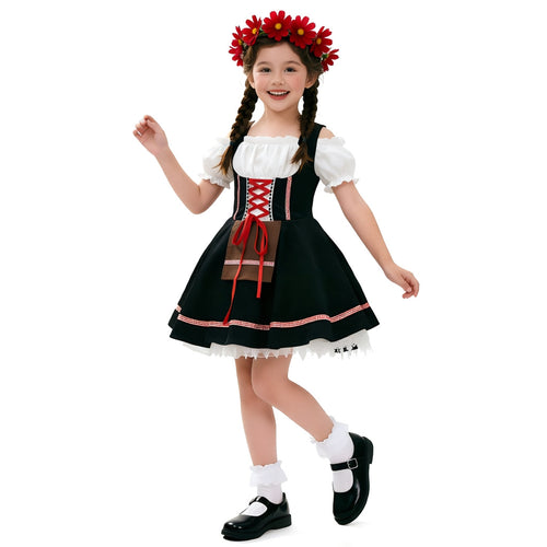 Damen nan traditionelles Dirndlkleid für Mädchen mit geschnürtem Mieder und dekorativer Schürze Echo Archiv
