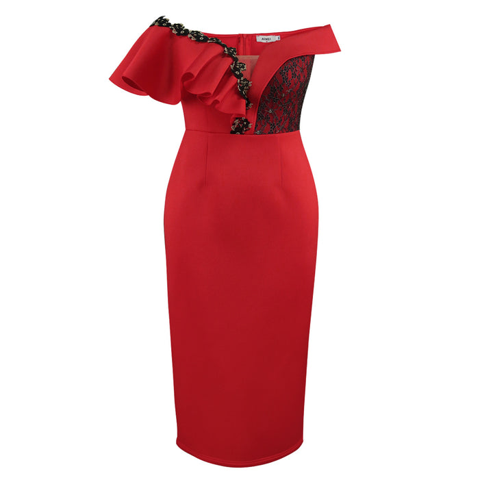 Damen Elegantes Figurbetontes Kleid mit asymmetrischem Design und Rüschendetails Echo Archiv