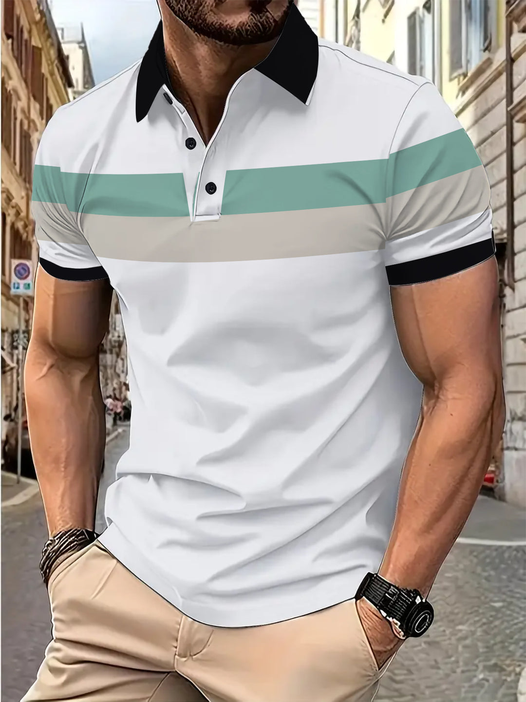 Herren Poloshirt mit modischem Blockstreifen-Design Echoarchiv