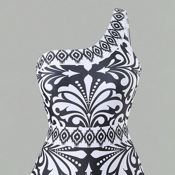Damen einteiliger Badeanzug mit farbenfrohem Druck und passender Palazzo-Hose Echo Archiv