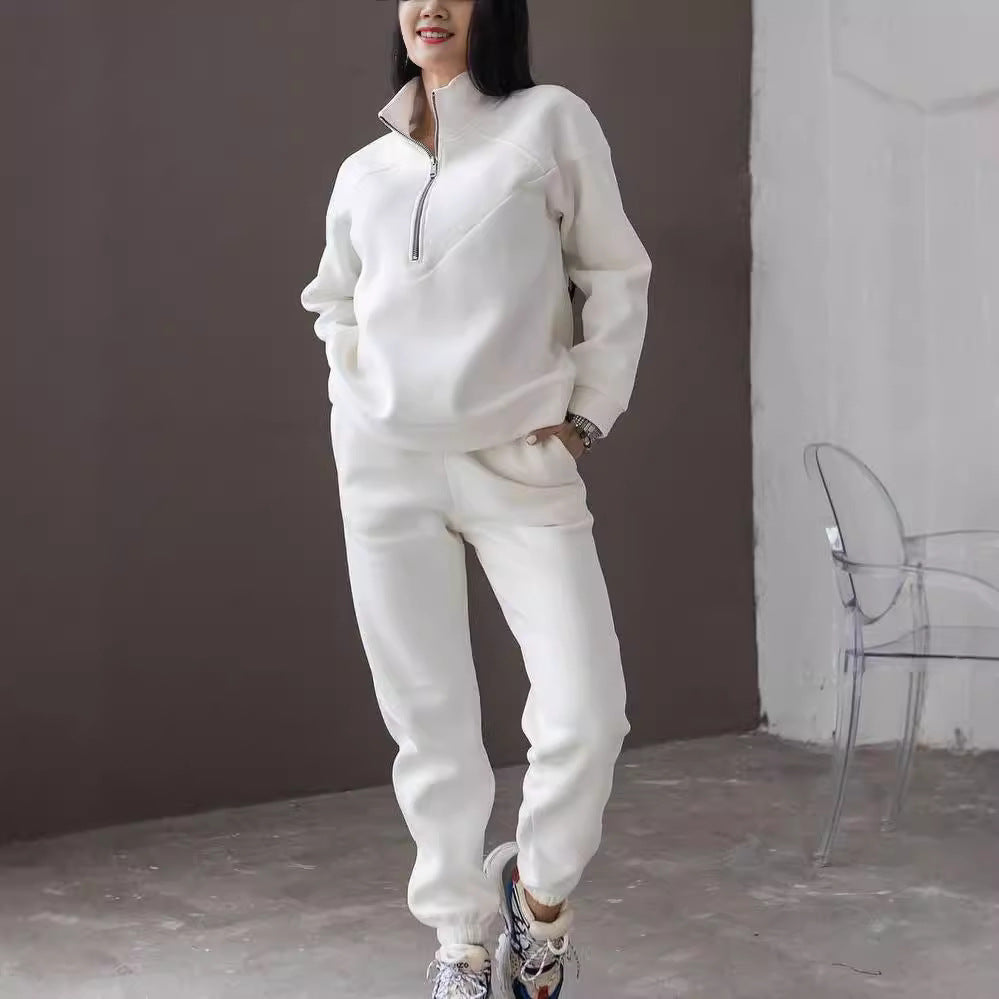 Damen Zweiteiliges Sweat-Loungewear-Set mit Troyer-Reißverschluss und elastischer Jogginghose Echoarchiv
