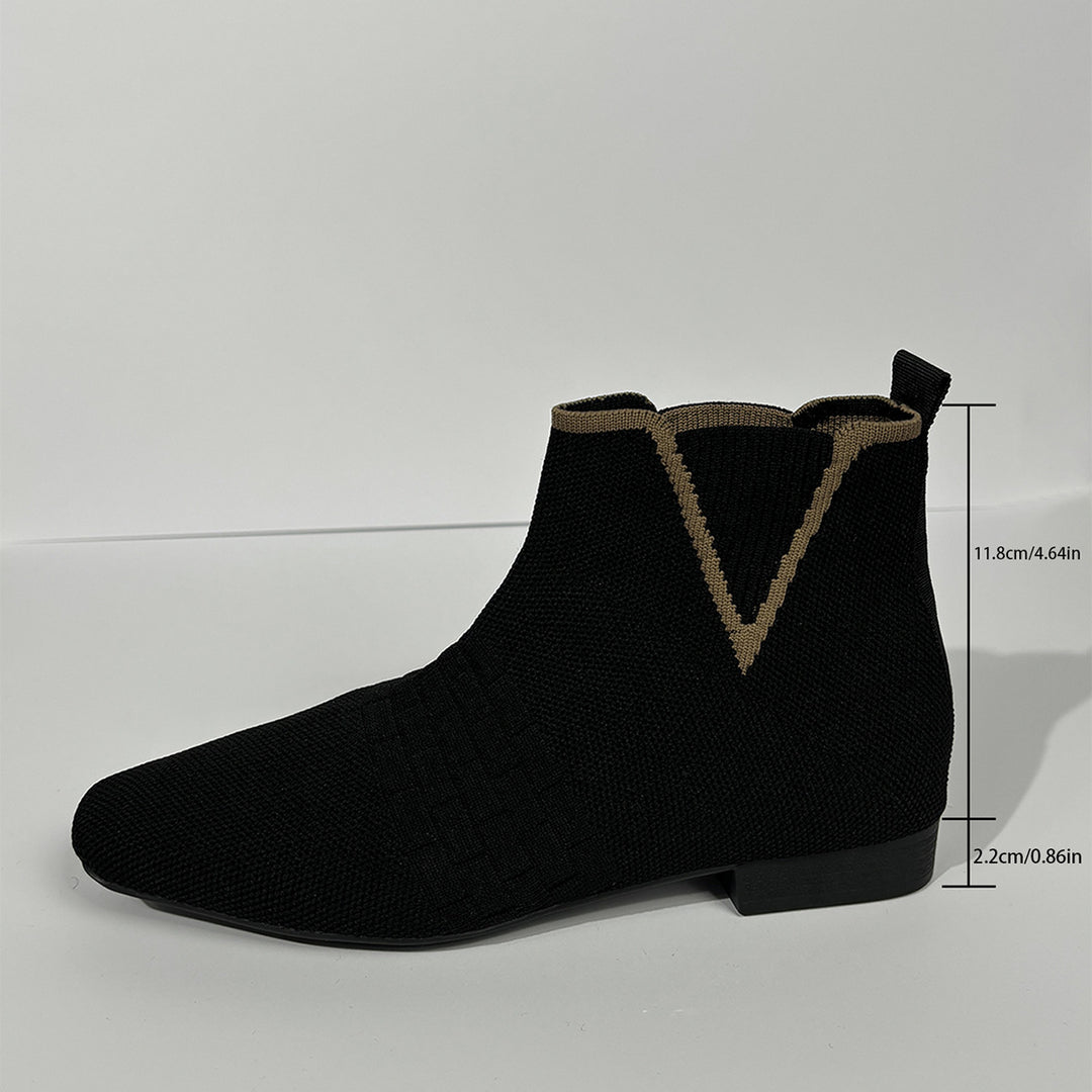 Damen nan gestrickte Sock-Stiefelette mit elastischem V-Einsatz, Zugschlaufe und flachem Blockabsatz Echo Archiv