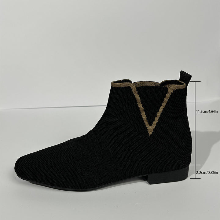 Damen nan gestrickte Sock-Stiefelette mit elastischem V-Einsatz, Zugschlaufe und flachem Blockabsatz Echo Archiv