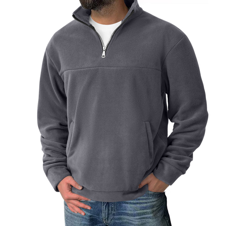 Herren Fleece-Halbzip-Pullover mit Stehkragen und Kängurutasche – Cavarno