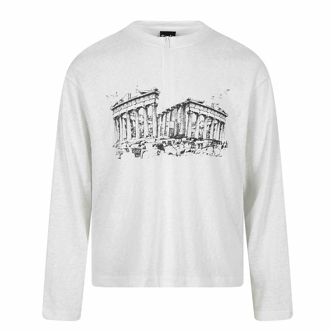 Unisex Langarm-Halbzipshirt mit Stehkragen und Parthenon-Print Echoarchiv