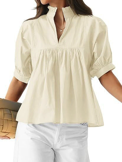 Damen elegante kurzärmlige Bluse mit Rüschendetails und lässigem Schnitt Echo Archiv