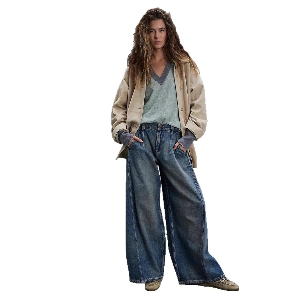 Damen nan extraweite High‑Waist Palazzo-Jeans mit hohem Bund, tiefem Schritt und verwaschener Vintage-Optik Echo Archiv