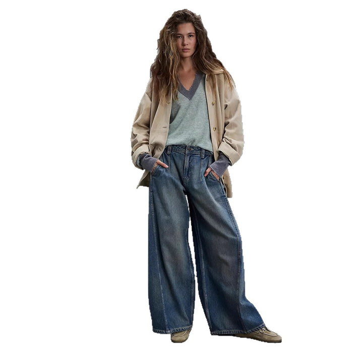Damen nan extraweite High‑Waist Palazzo-Jeans mit hohem Bund, tiefem Schritt und verwaschener Vintage-Optik Echo Archiv
