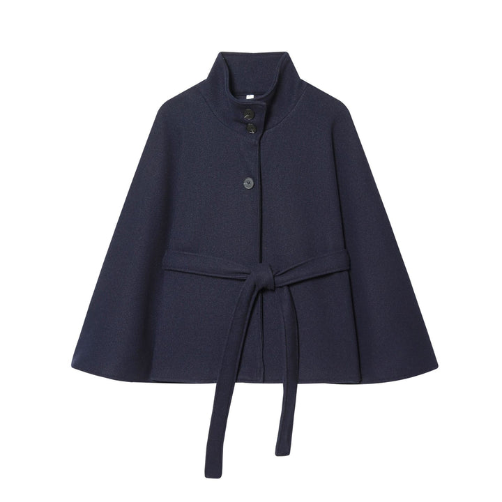 Damen Kurzes Cape-Mantel mit Stehkragen, Knopfleiste und Bindegürtel Echo Archiv